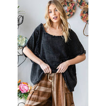 Black Washed Double Gauze Ruffled Oversized Oli+Hali Tee
