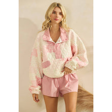 Pink Combo Textured Contrast printed Quarterzip Veveret Sweater
