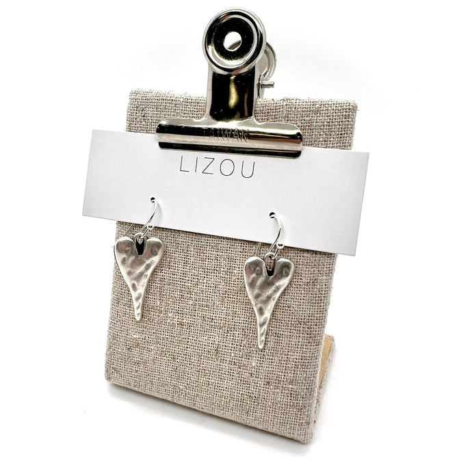 Long Silver Heart Small Earrings - E9-080