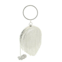 Silver Rhinestone Fringe Wristlet Evening Bag