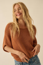 Espresso Short-Sleeve Pointelle Ribbed Knit Sweater