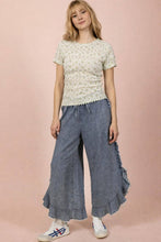 Indigo Ruffle Frayed Hem Washed Chambray Pants
