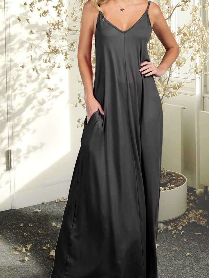 Charcoal Spaghetti Strap Maxi Dress