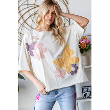 Cream Washed Flower Butterfly Patchwork Short Sleeve Oli+Hali Top