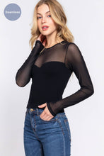 Black Long Sleeve Round Neck Mesh Combination Seamless Top
