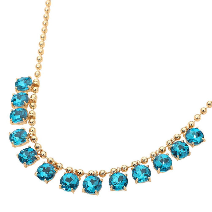 Teal Cushion Teardrop Round Stone Link Evening Necklace