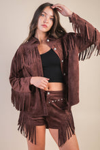 Choco Suede Fring Detail Western Jacket Shacket