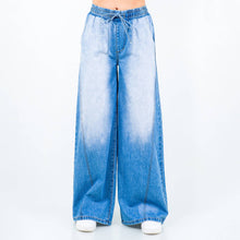 Blue Wash Wide Leg Pull On Jeans