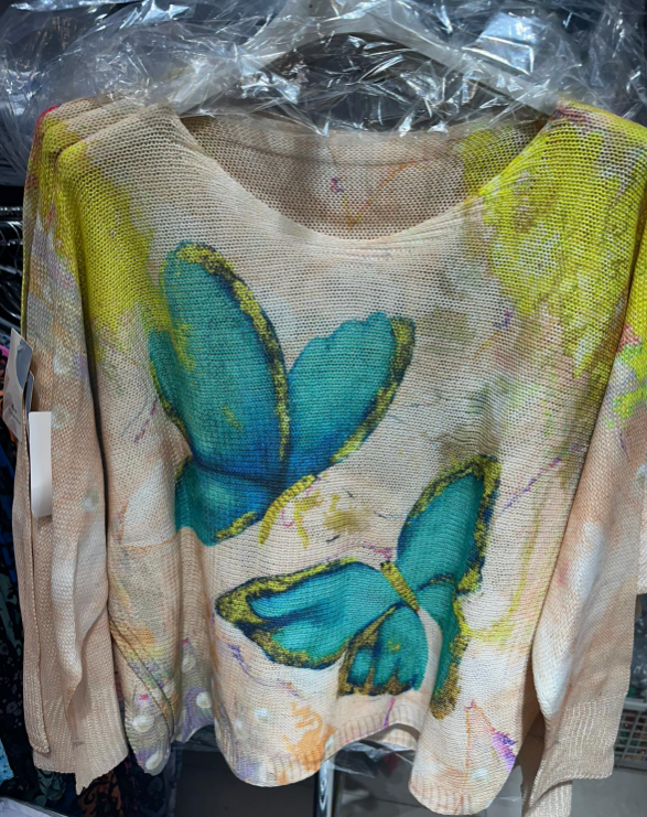 Blue Butterfly Printed Spring Long Sleeves Sweater