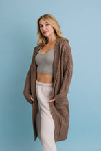 Mocha Cable Knit Hooded Cardigan with Large Buttons