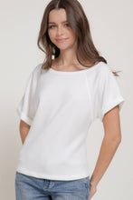 Off White Elbow Sleeve Off The Shoulder Soft Modal Scuba Top