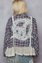 Blue Multi Plaid pattern with peace patch POL shirt