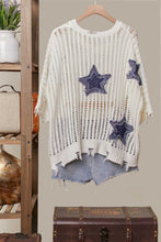 White Distressed Star Knit Mello Pullover