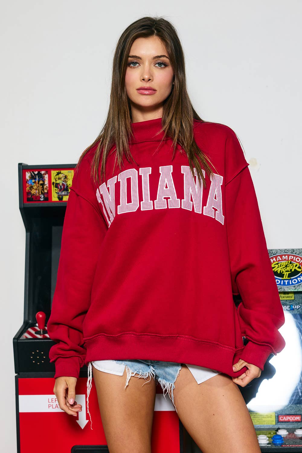 Crimson Stripe 'INDIANA' Stripe Embroidered Sweatshirt
