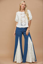 Mid Denim Lace Detail Wide Leg Jeans