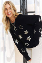 Black Drop Shoulder Sequins Star Sweater