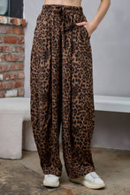 IP3629 High Waisted Self-Tie Belted Wide Leg Bubble Joggers: Brown / L