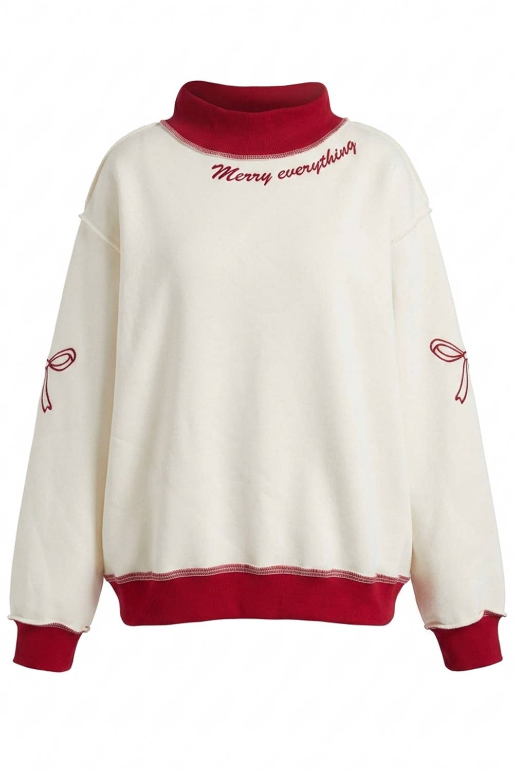 Ivory Red Merry Everything Ribbon Mock-Neck Sweatshirt