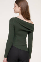 Dusk Green Long Sleeve Asymmetric Gathered Sweater