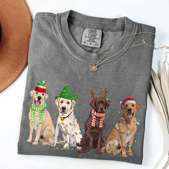Pepper Dark Grey Christmas Dogs, Retriever, Labrador, Santa, Cute Tshirt
