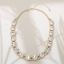 Brown Gold Square Faceted Stone Bezel Link Evening Necklace