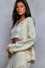 Cream Balloon sleeves lace floral knit hoodie POL jacket
