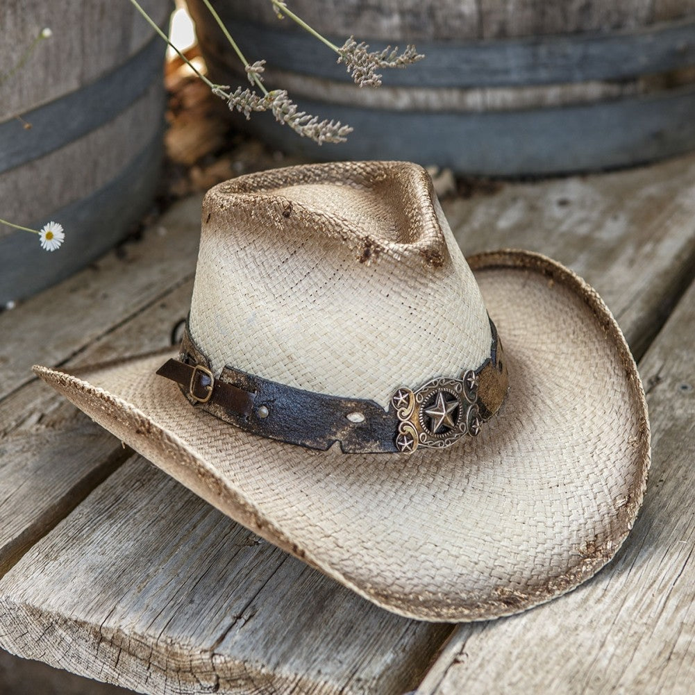 Tea Stain Genuine Panama Straw Cowboy Hat 9/25/23 7114