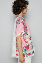 Aqua POL Round neck short sleeve floral knit rib top