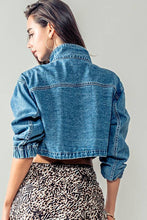 Blue Utility Cropped Drawstring Hem Stand Collar Denim Urban Daizy Jacket