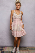 Pink V-Neck Sleeveless Cotton POL Dress with Eyelet Detail Smocked Waist