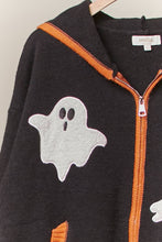 Black Halloween Ghost Patch Zip up Hoodie