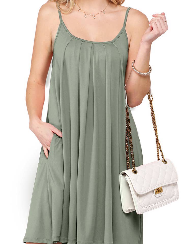 Grey Pleats Pocket and Strap Dress