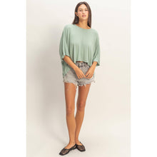 Sage Green Relaxed High-Low Batwing Sleeve Top