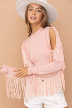 Blush Rayon Jersey Mock Neck Shoulder Fringe Bodysuit