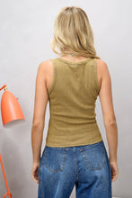 Olive Ribbed Rhinestone Embellished Tank Top