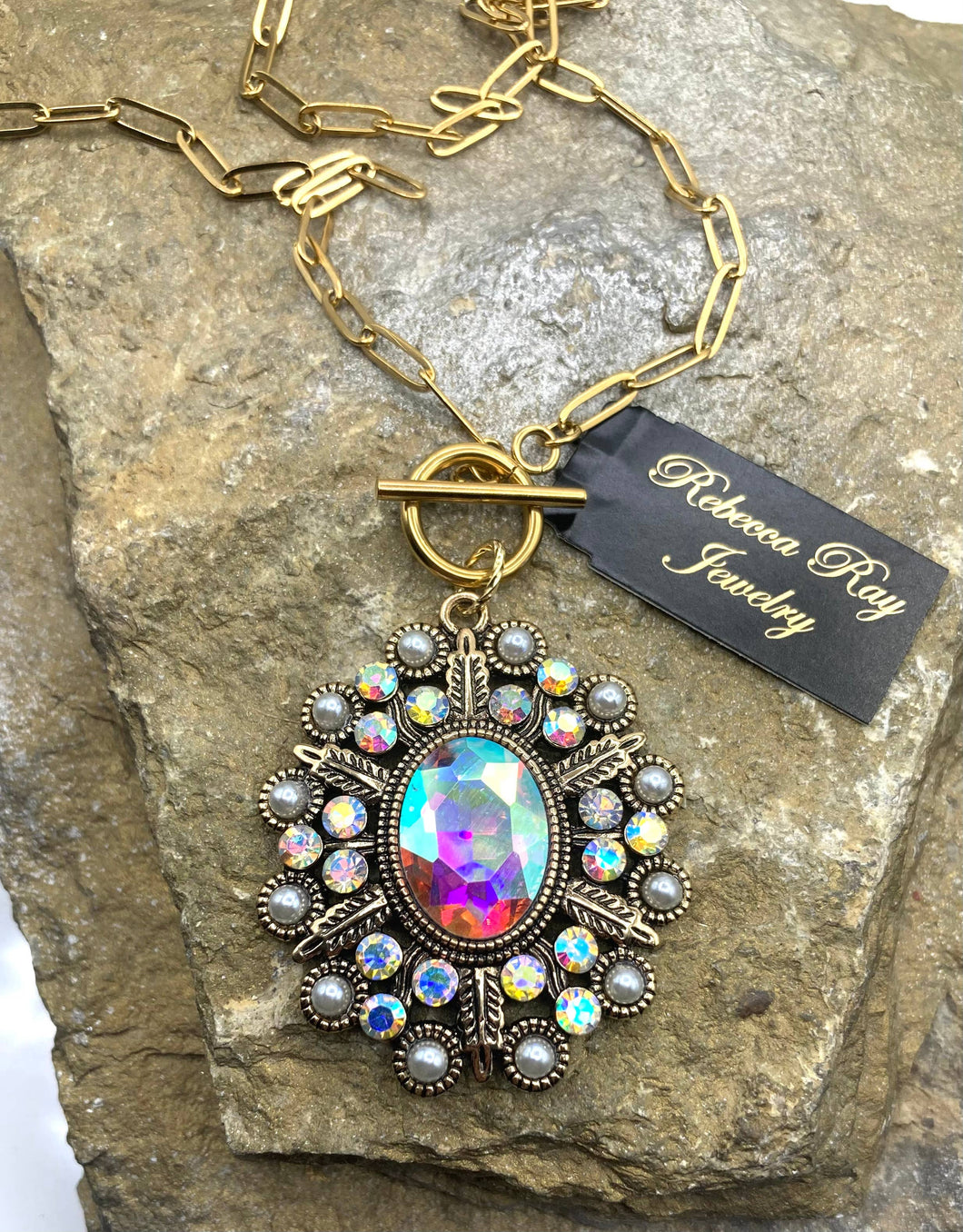 Boho Vintage Gold Crystal Statement Necklace