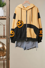 Mustard Colorblock Pumpkin Graphic Zip-Up Hoodie