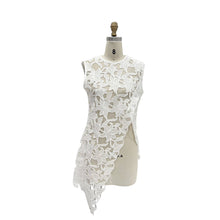 white Floral Embroidery Sheer Asymmetrical Top