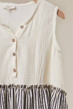 Ivory Striped Tiered Button Sleeveless Mello Top