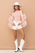 Blush Rayon Jersey Mock Neck Shoulder Fringe Bodysuit