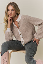 CONTRAST SCALLOP TRIM SWEATER CARDIGAN Latte