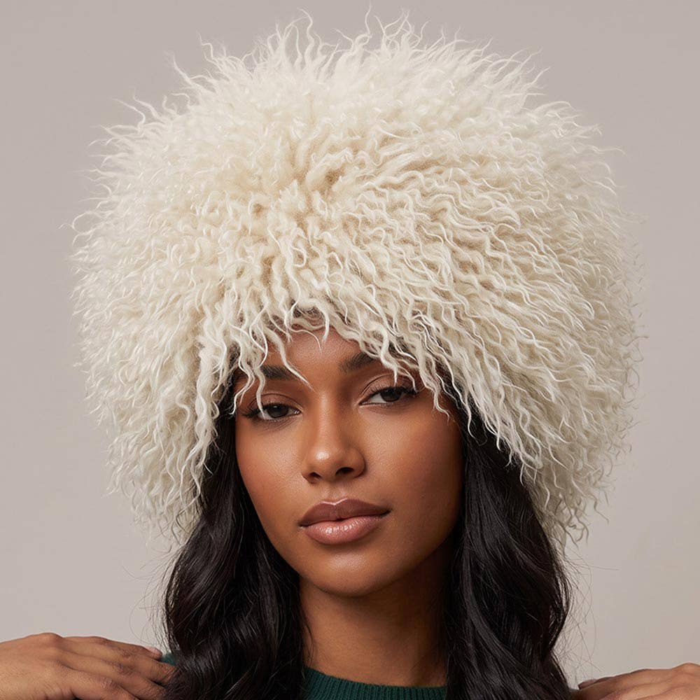 Ivory Fluffy Curly Hair Winter Statement Hat