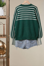 Hunter Green Striped Raglan Sleeve Knit Sweater