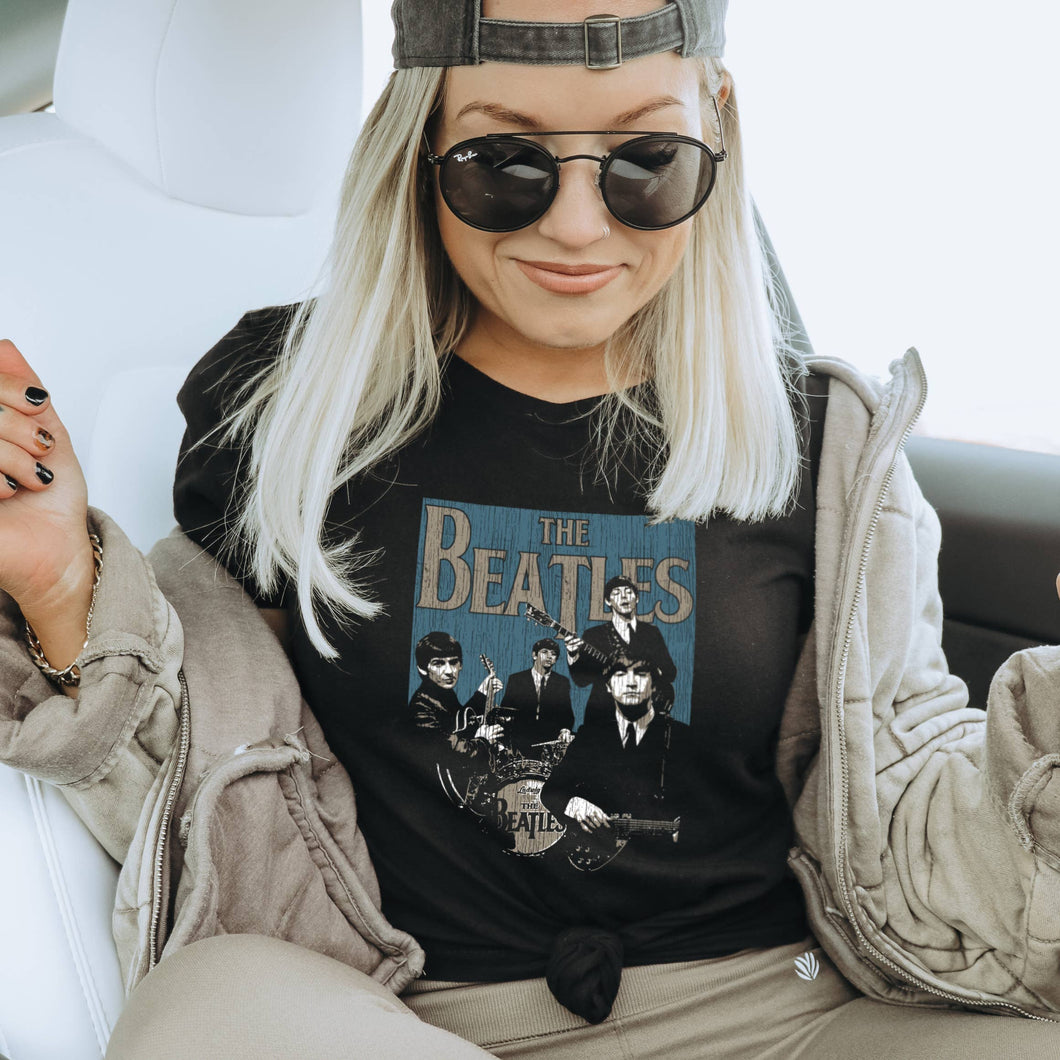 Black Retro Beatles Band Tee