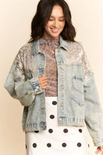 Denim Blue Mesh Stitching Button Down Davi & Dani Jacket