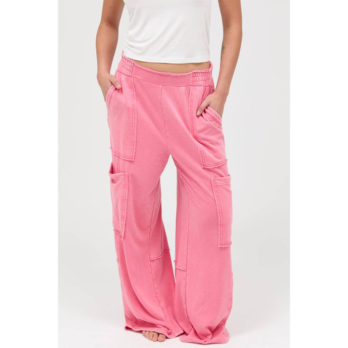 Taffy Pink Mineral Wash Wide Leg Cargo Pants
