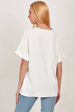 Off White Solid Collared Short Sleeve Loose Boxy Top