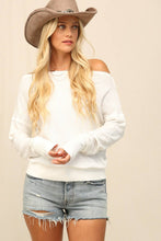 White Thermal Knit Top With Off The Shoulder Neckline