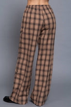 Khaki Brown Wide Leg Plaid Woven Pants