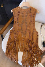Khaki Fringe Detail Sleeveless Vest